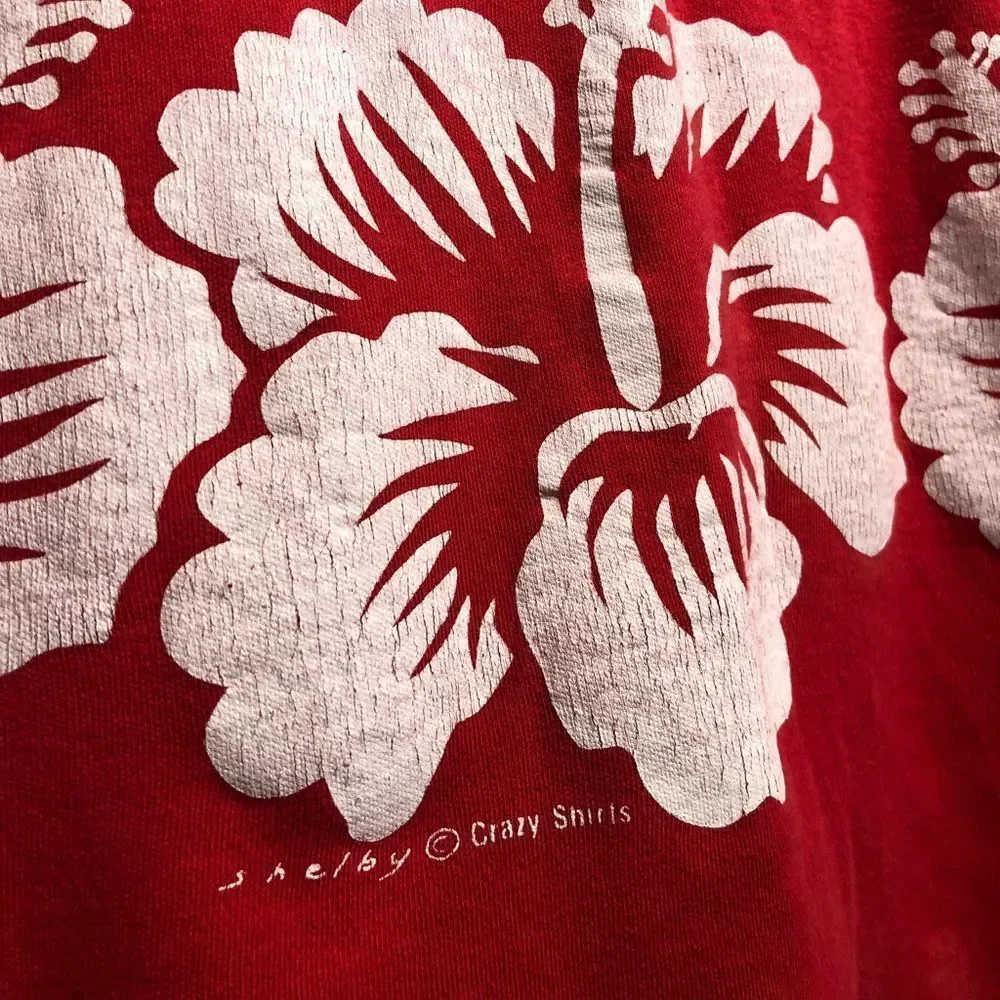 Vintage 70’s 80’s Rare CRAZY SHIRTS HAWAII Red Hibiscus Flowers Shirt Sz Large